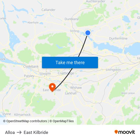 Alloa to East Kilbride map