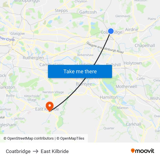 Coatbridge to East Kilbride map