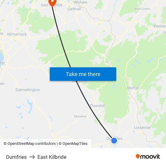 Dumfries to East Kilbride map