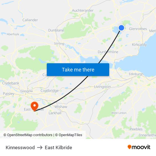 Kinnesswood to East Kilbride map