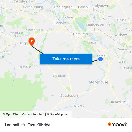 Larkhall to East Kilbride map