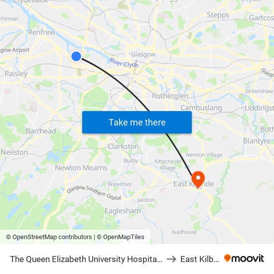 The Queen Elizabeth University Hospital Campus to East Kilbride map