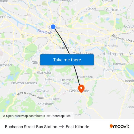 Buchanan Street Bus Station to East Kilbride map