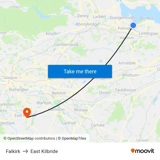 Falkirk to East Kilbride map