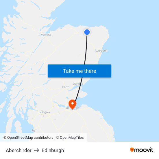 Aberchirder to Edinburgh map