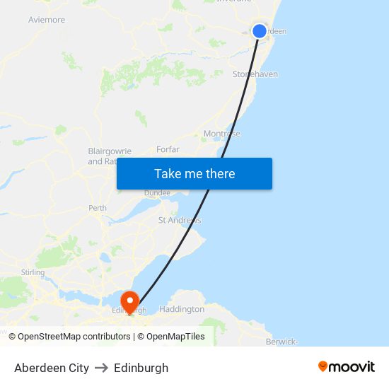 Aberdeen City to Edinburgh map