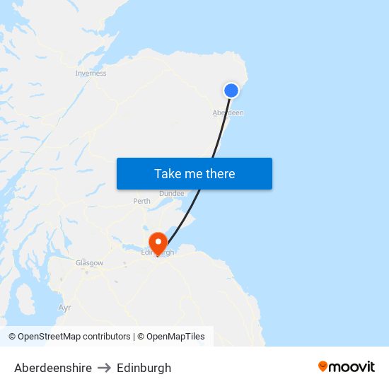 Aberdeenshire to Edinburgh map