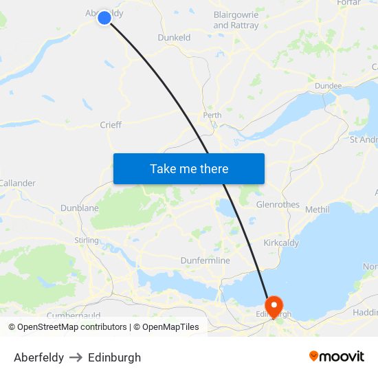 Aberfeldy to Edinburgh map