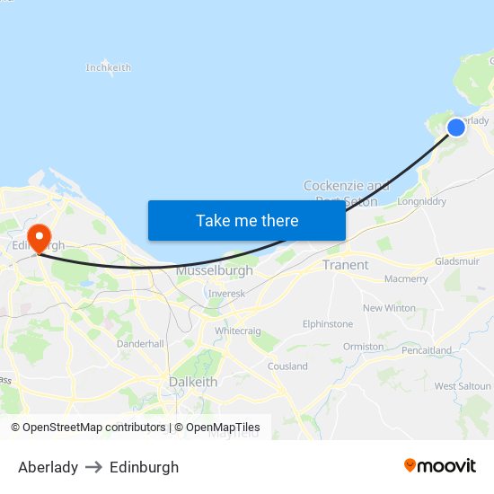 Aberlady to Edinburgh map