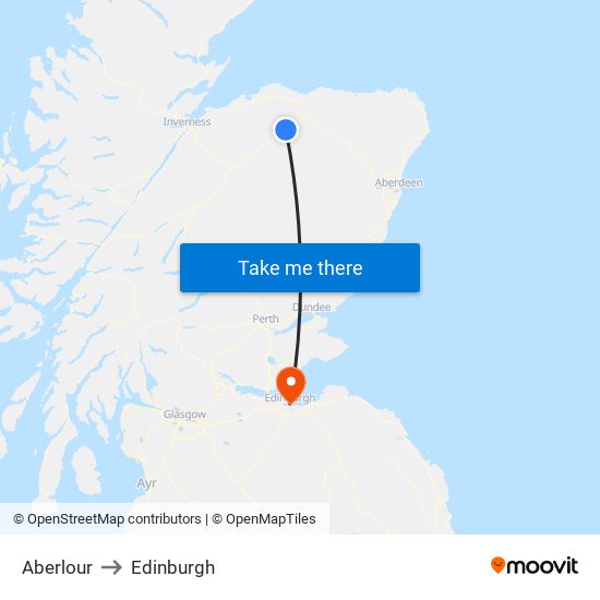 Aberlour to Edinburgh map