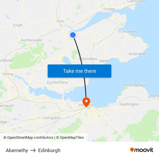Abernethy to Edinburgh map