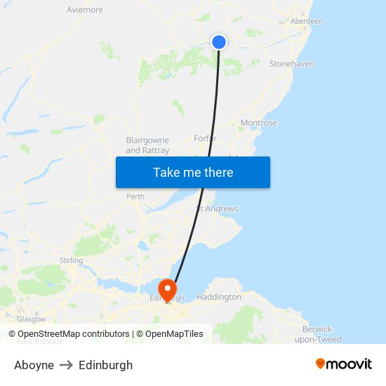 Aboyne to Edinburgh map