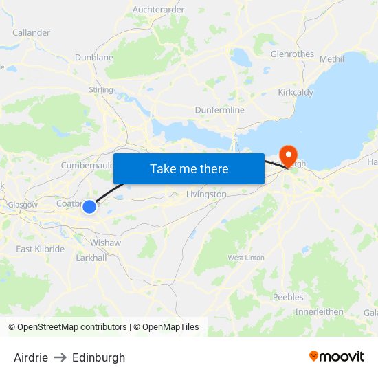 Airdrie to Edinburgh map