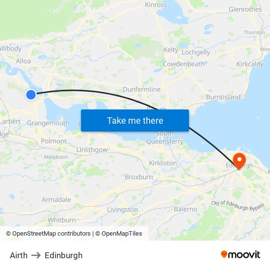 Airth to Edinburgh map