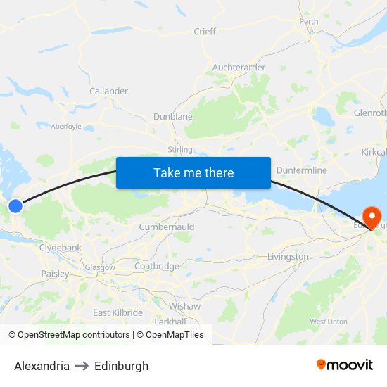 Alexandria to Edinburgh map