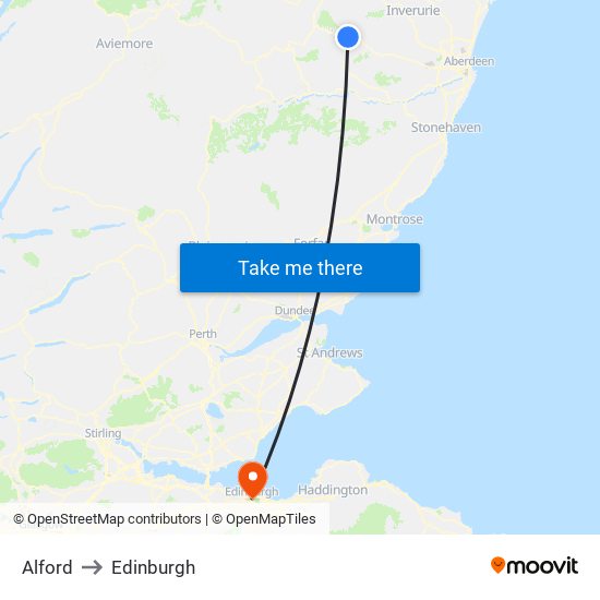 Alford to Edinburgh map