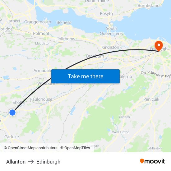 Allanton to Edinburgh map