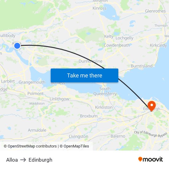 Alloa to Edinburgh map