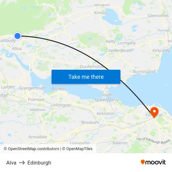 Alva to Edinburgh map