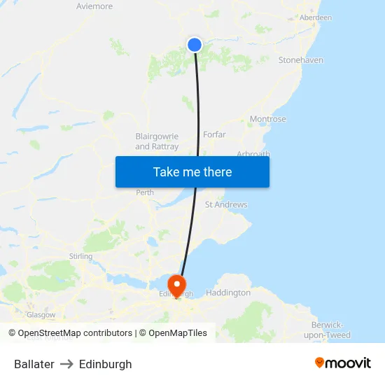 Ballater to Edinburgh map
