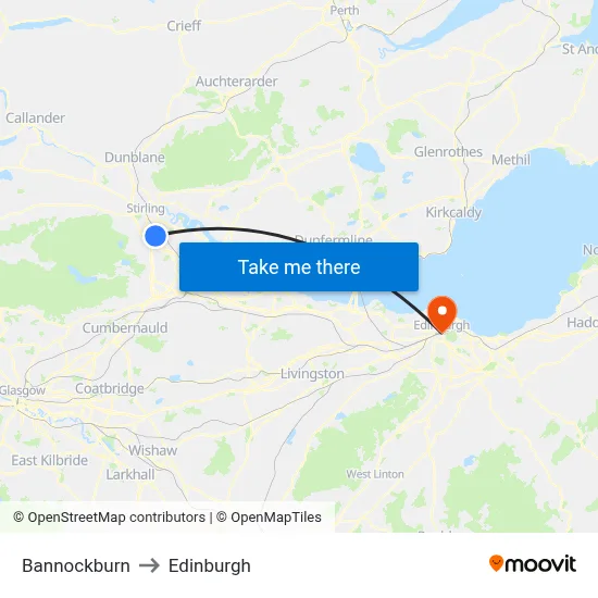 Bannockburn to Edinburgh map