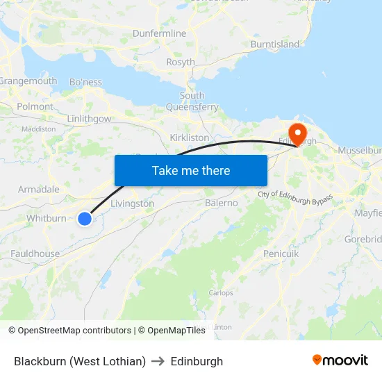 Blackburn (West Lothian) to Edinburgh map