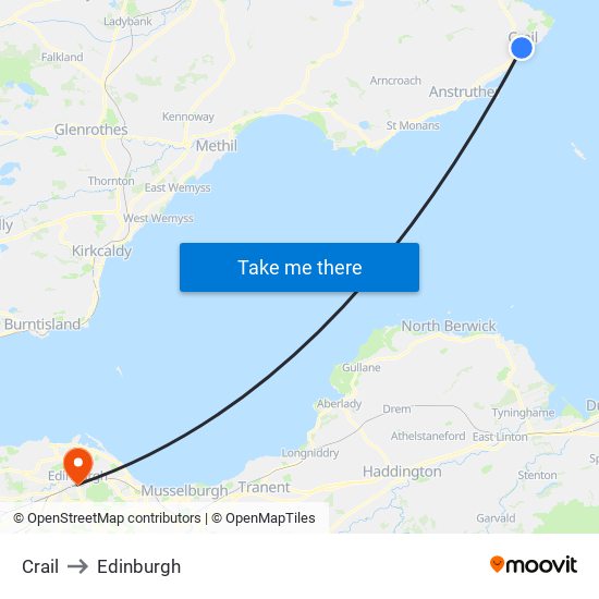 Crail to Edinburgh map