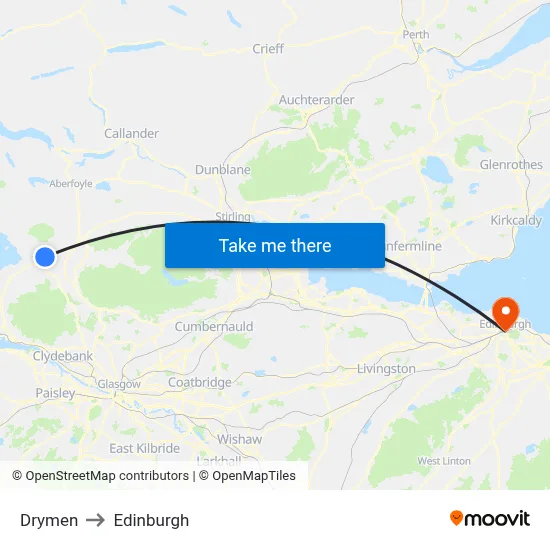 Drymen to Edinburgh map