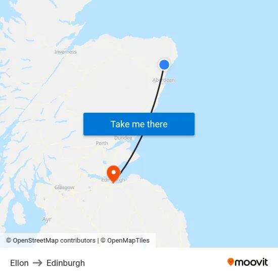 Ellon to Edinburgh map