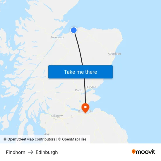 Findhorn to Edinburgh map