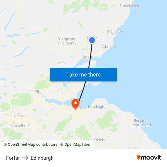 Forfar to Edinburgh map