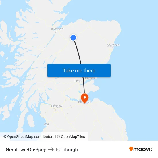 Grantown-On-Spey to Edinburgh map