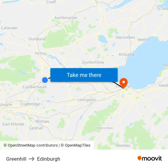 Greenhill to Edinburgh map