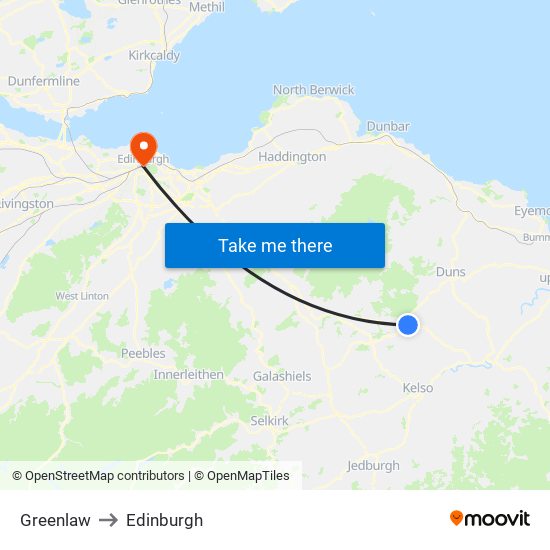 Greenlaw to Edinburgh map