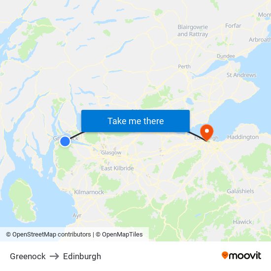 Greenock to Edinburgh map