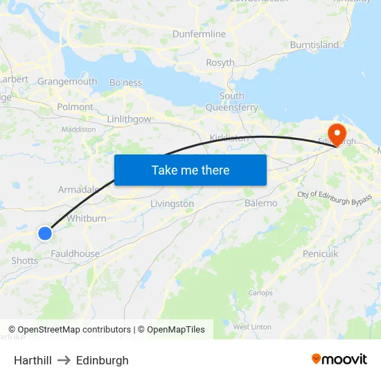 Harthill to Edinburgh map