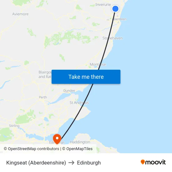 Kingseat (Aberdeenshire) to Edinburgh map