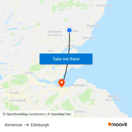 Kirriemuir to Edinburgh map