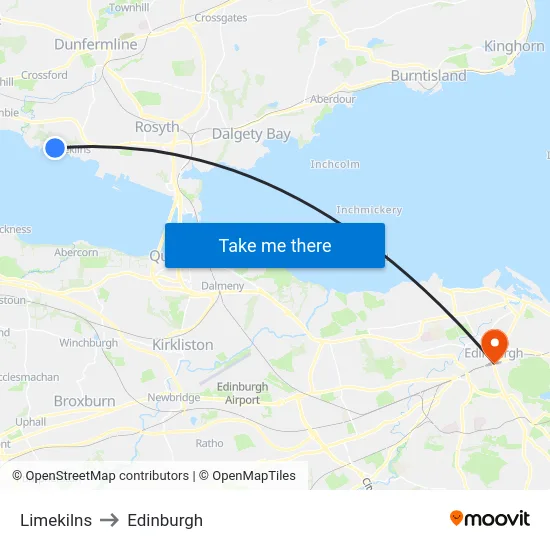 Limekilns to Edinburgh map