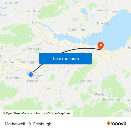 Motherwell to Edinburgh map