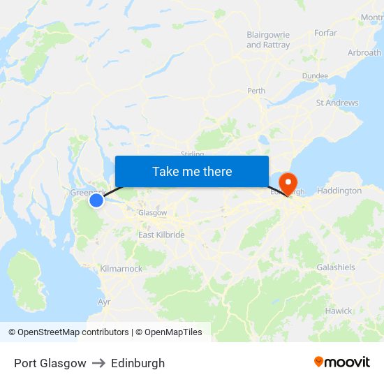 Port Glasgow to Edinburgh map