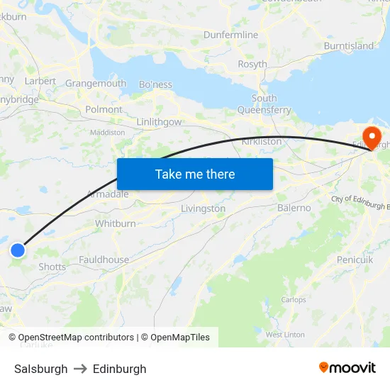 Salsburgh to Edinburgh map