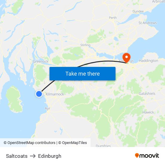 Saltcoats to Edinburgh map