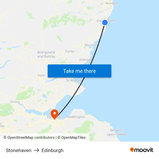 Stonehaven to Edinburgh map