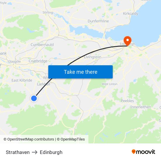 Strathaven to Edinburgh map