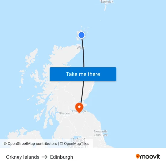 Orkney Islands to Edinburgh map