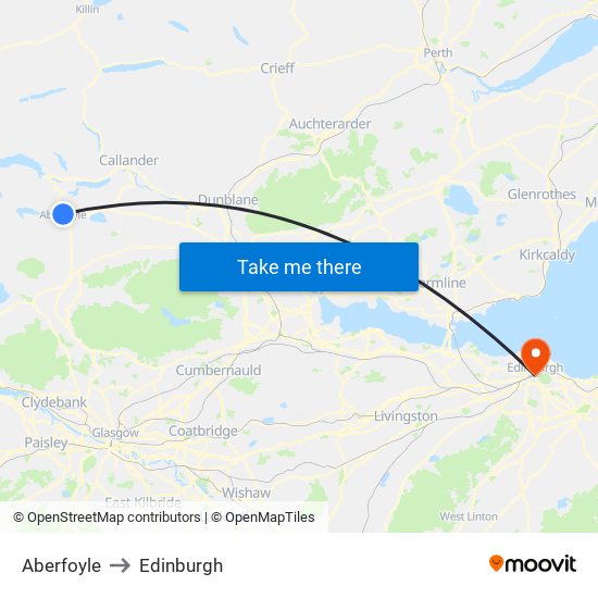 Aberfoyle to Edinburgh map