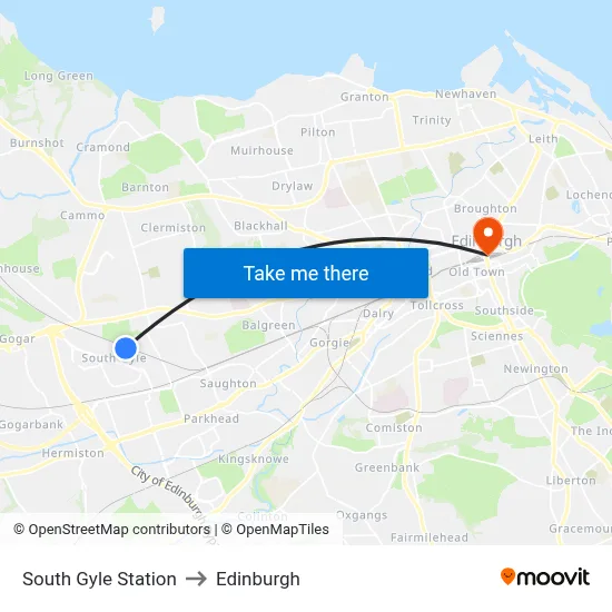 South Gyle Station to Edinburgh map