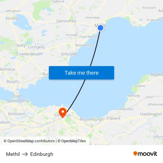 Methil to Edinburgh map