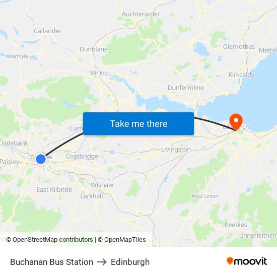 Buchanan Bus Station to Edinburgh map
